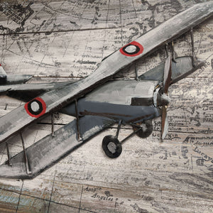 World Traveling Airplane #2 24" x 16" Solid Pine Wood & Metal 3D Art - Pilot Toys