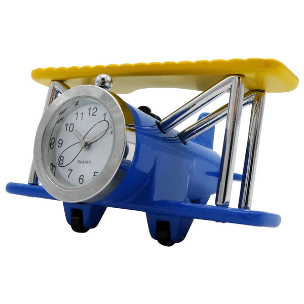 Blue and Yellow Biplane Desk Clock - Pilot Toys