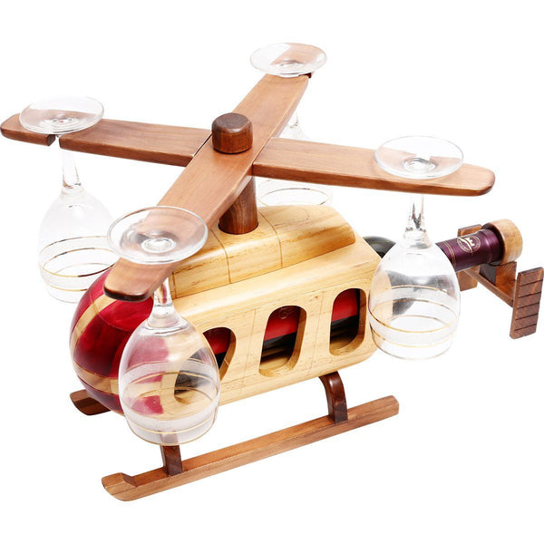 Helicopter Wood Wine Glass & Bottle Holder - Pilot Toys