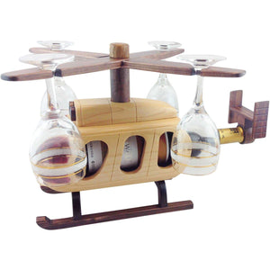 Helicopter Wood Wine Glass & Bottle Holder - Pilot Toys