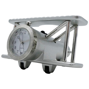 Silver Biplane Desk Clock - Pilot Toys
