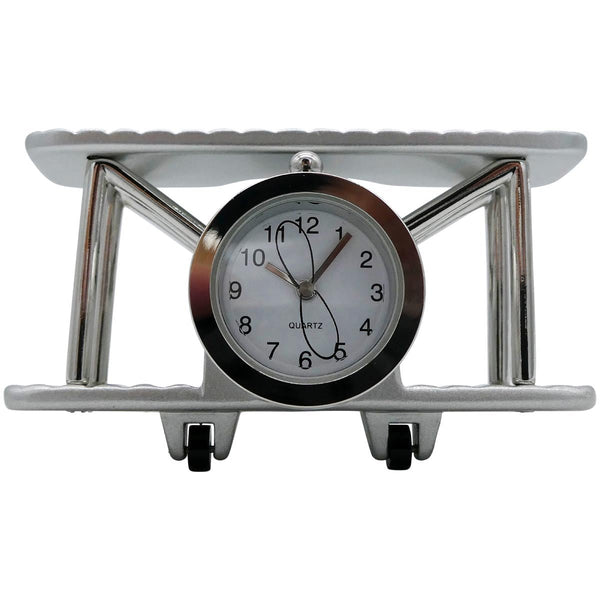 Silver Biplane Desk Clock - Pilot Toys